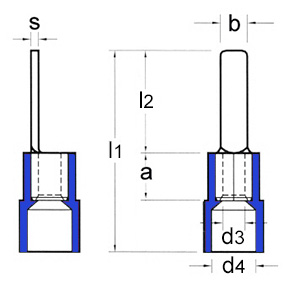 Flachstift-Kabelschuhe DIN-46231 aus Polyamid Zeichnung