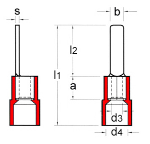 Flachstift-Kabelschuhe DIN-46231 aus Polyamid Zeichnung