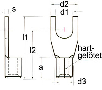 unisolierte Gabelkabelschuhe Zeichnung