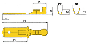 unisolierte Flachstecker DIN 46343 t1-t3 Form B Zeichnung
